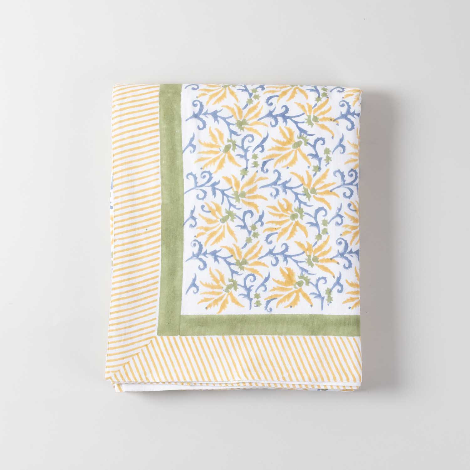 Yellow Lily Hand Block Printed Floral Table Cloth