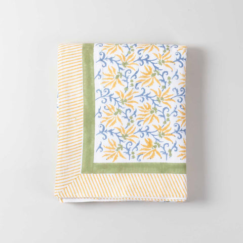 Yellow Lily Hand Block Printed Floral Table Cloth