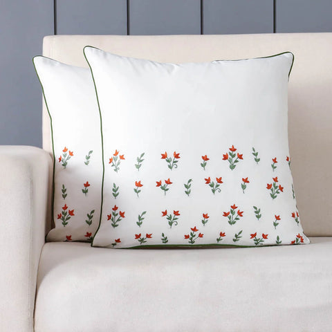 Flower Buti Hand Embroidered Cushion Cover Set of 2 - Eyaas