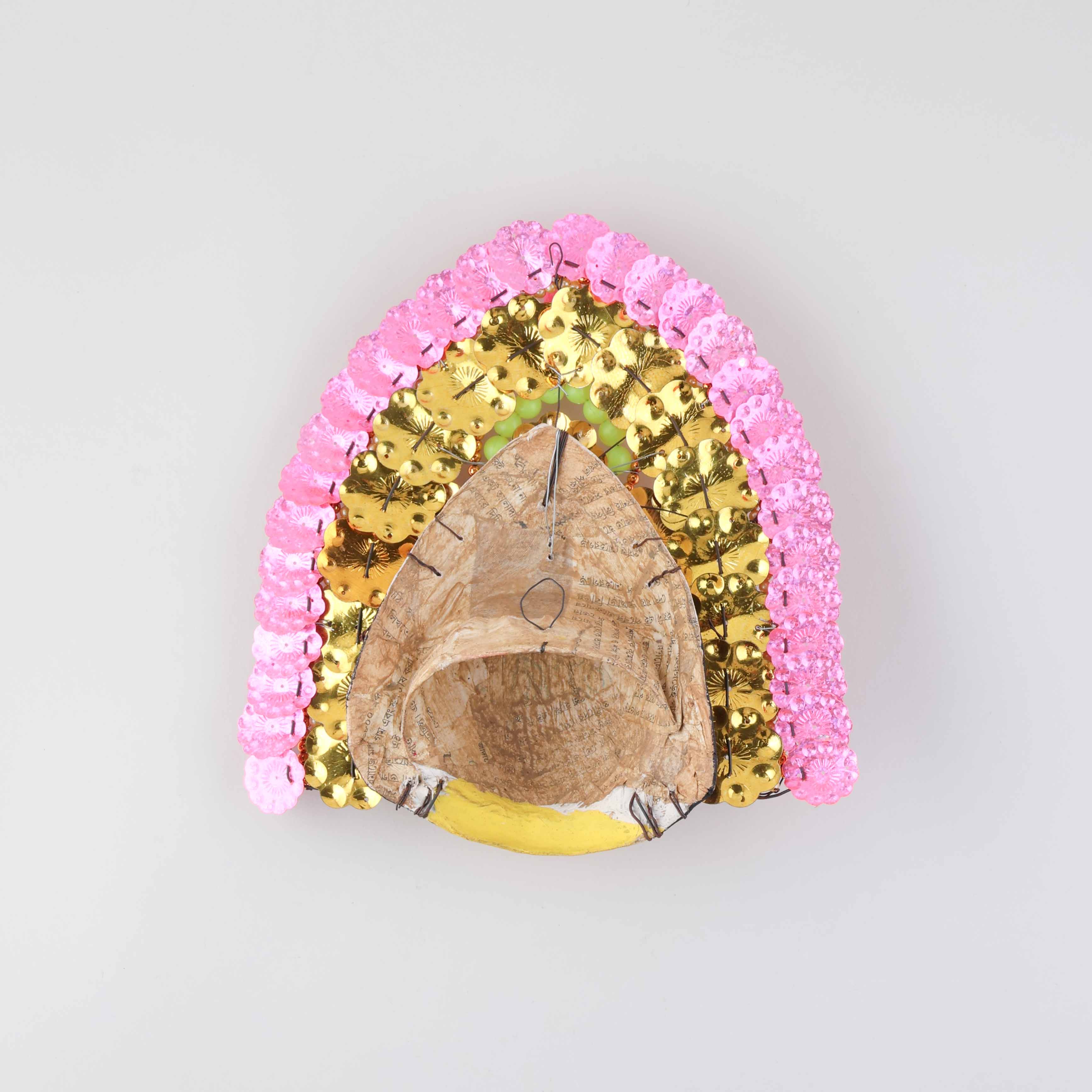 Yellow & Pink Chhau Mask, Durga, 9 Inches