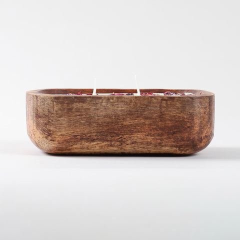 Rose Scented Wooden Tub Soy Wax Candle