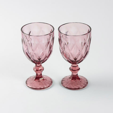 Diamond Wine Glasses Set of 2, Pink/Green