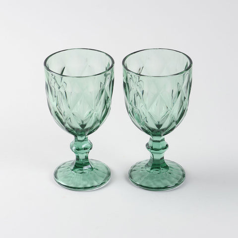Diamond Wine Glasses Set of 2, Pink/Green