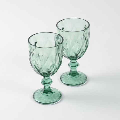 Diamond Wine Glasses Set of 2, Pink/Green
