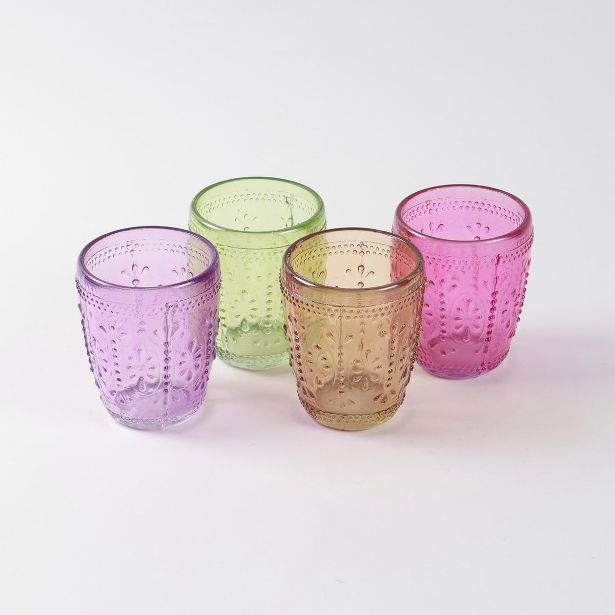 Textured Glass Tumblers Set of 4, Multi-colour