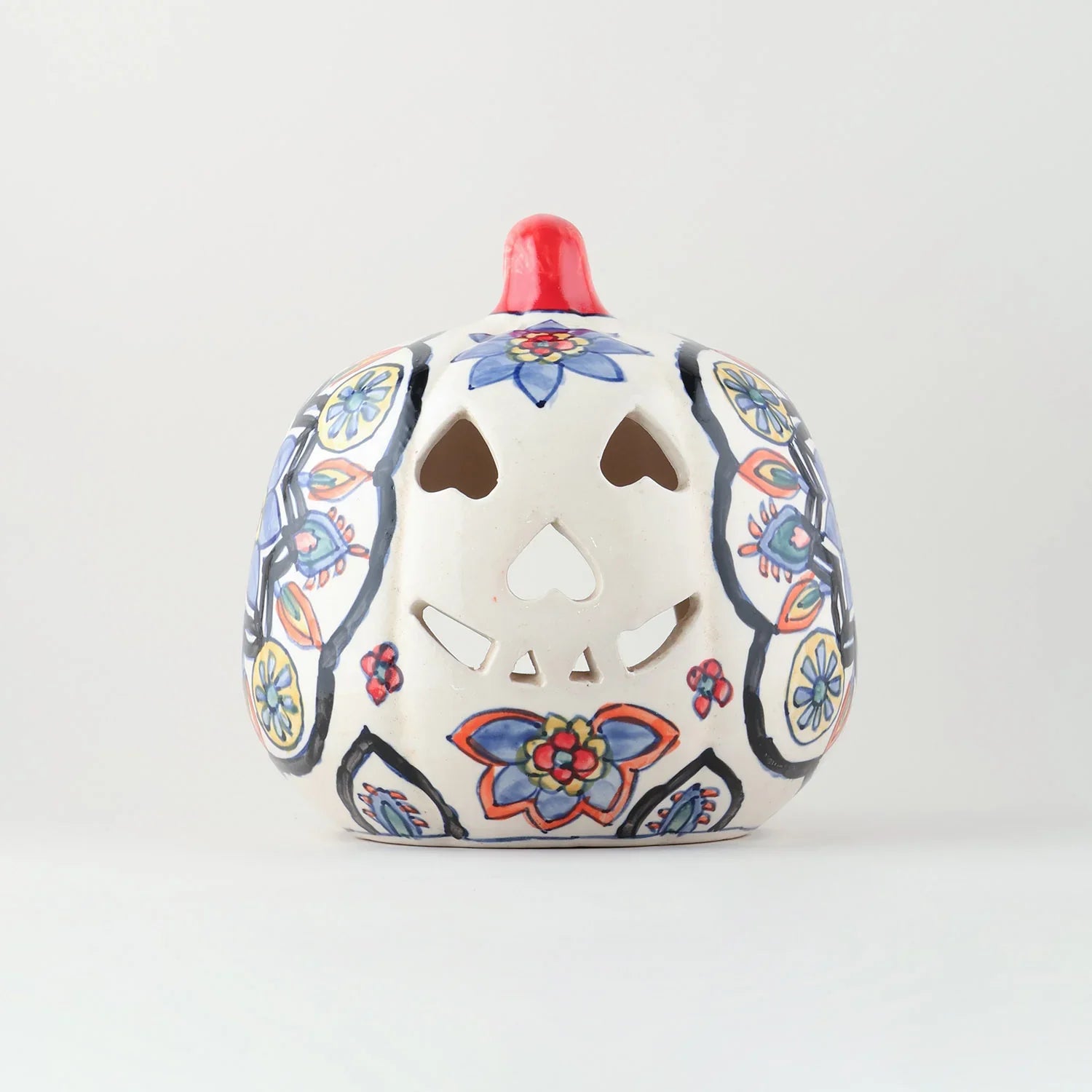 Ceramic Pumpkin Tea Light Holder - Floral Multi