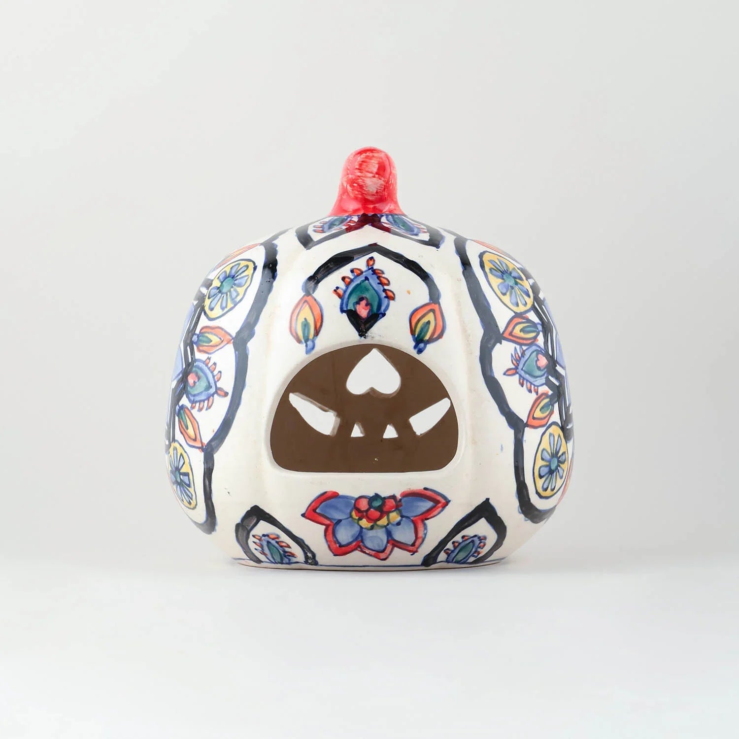 Ceramic Pumpkin Tea Light Holder - Floral Multi