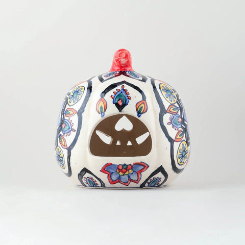 Ceramic Pumpkin Tea Light Holder - Floral Multi