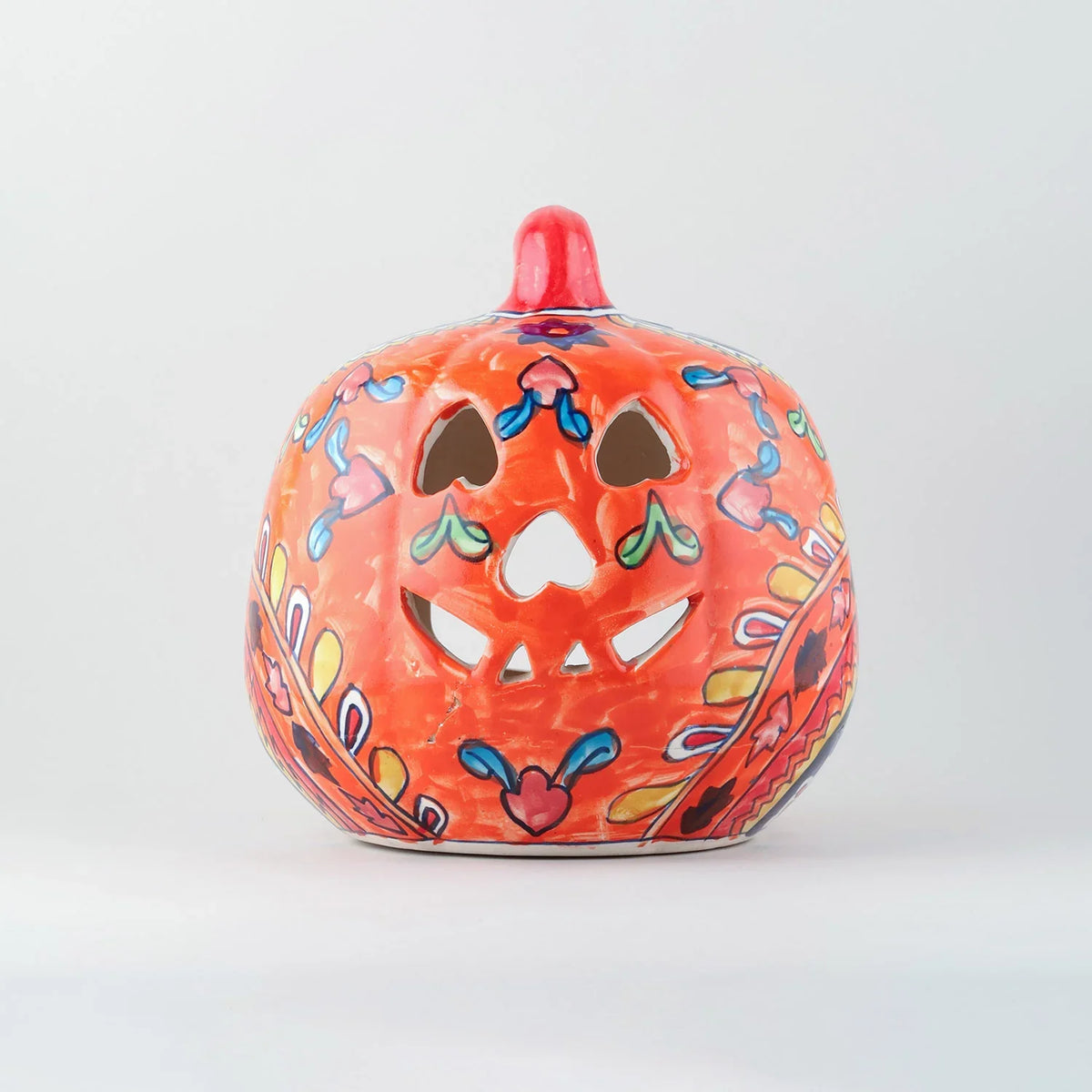 Ceramic Pumpkin Tea Light Candle Holder, Orange, 8x9