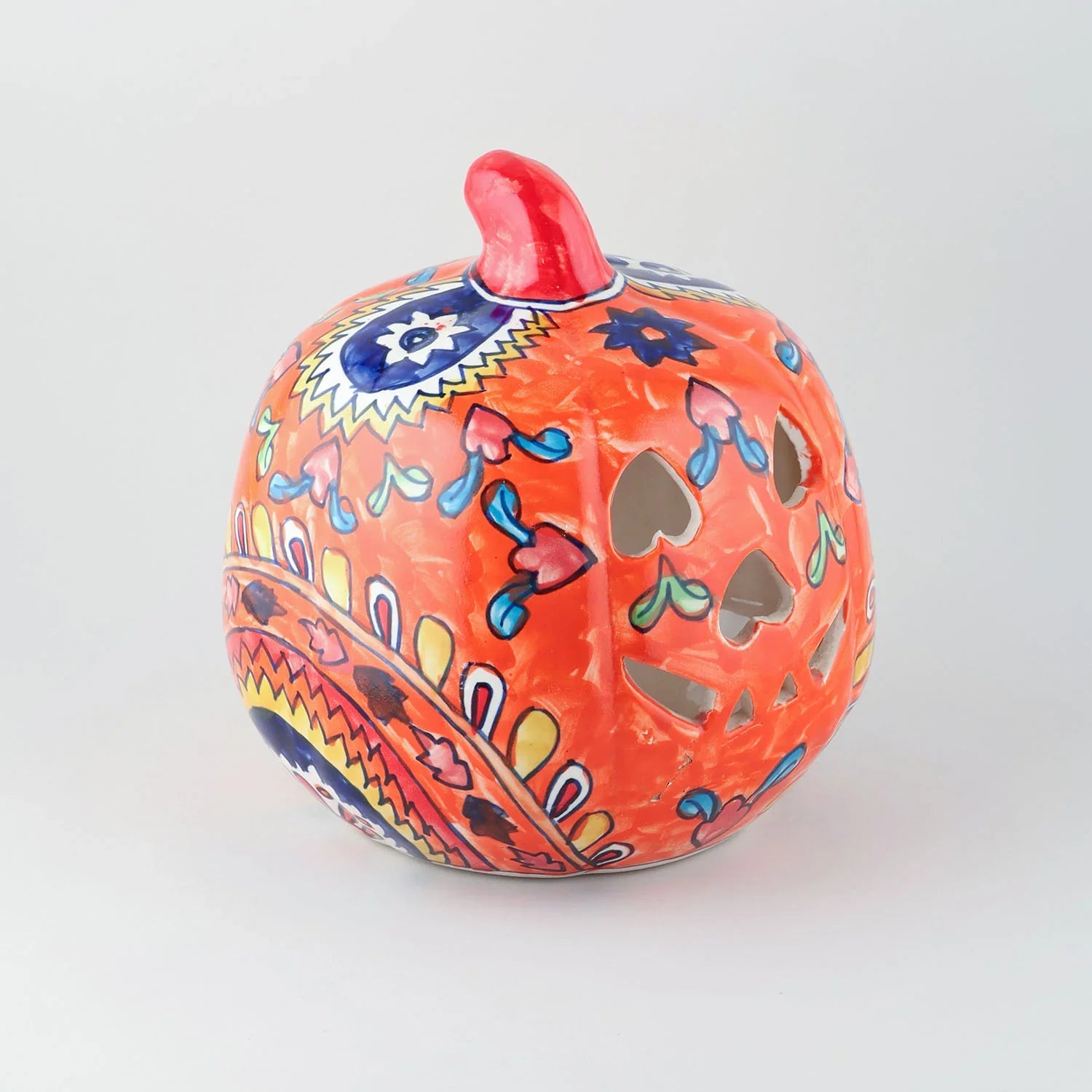 Ceramic Pumpkin Tea Light Candle Holder, Orange, 8x9