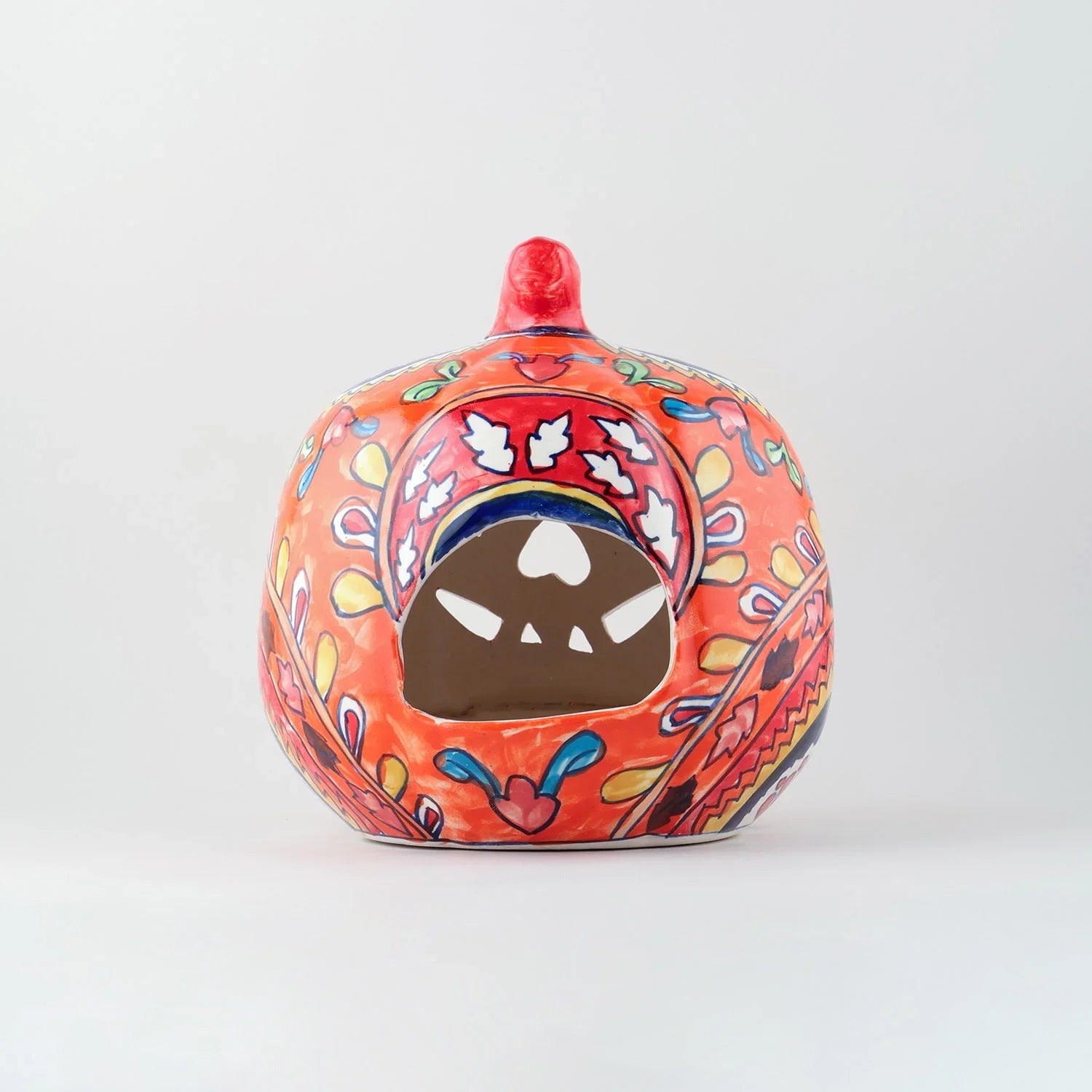 Ceramic Pumpkin Tea Light Candle Holder, Orange, 8x9