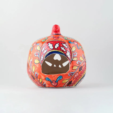 Ceramic Pumpkin Tea Light Candle Holder, Orange, 8x9
