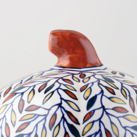 Ceramic Pumpkin Tea Light Holder - Leaves