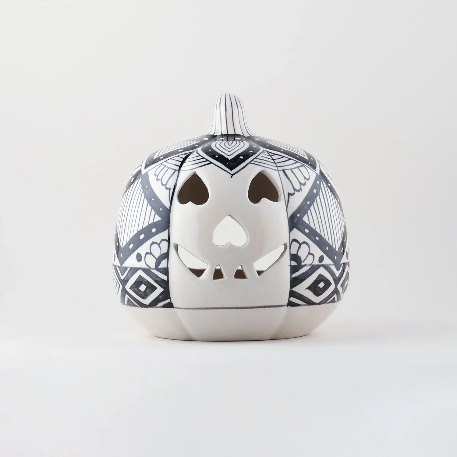 Ceramic Pumpkin Tea Light Holder - Black & White