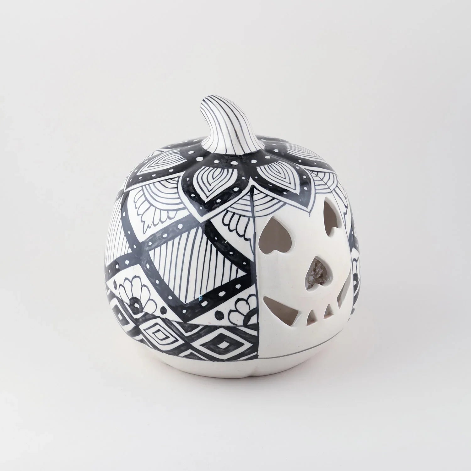 Ceramic Pumpkin Tea Light Holder - Black & White