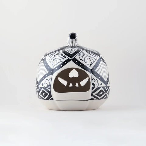 Ceramic Pumpkin Tea Light Holder - Black & White