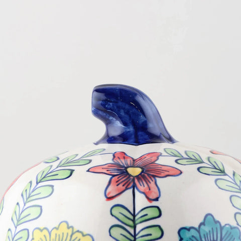 Hand-painted Ceramic Pumpkin T-light Holder - Floral