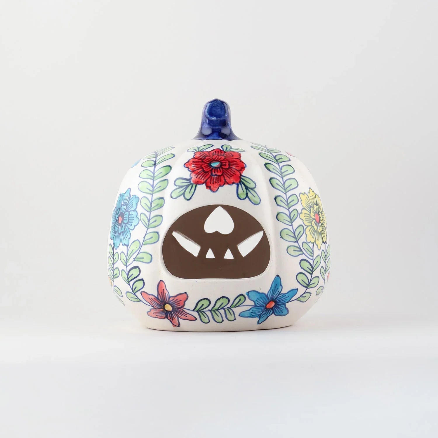 Hand-painted Ceramic Pumpkin T-light Holder - Floral
