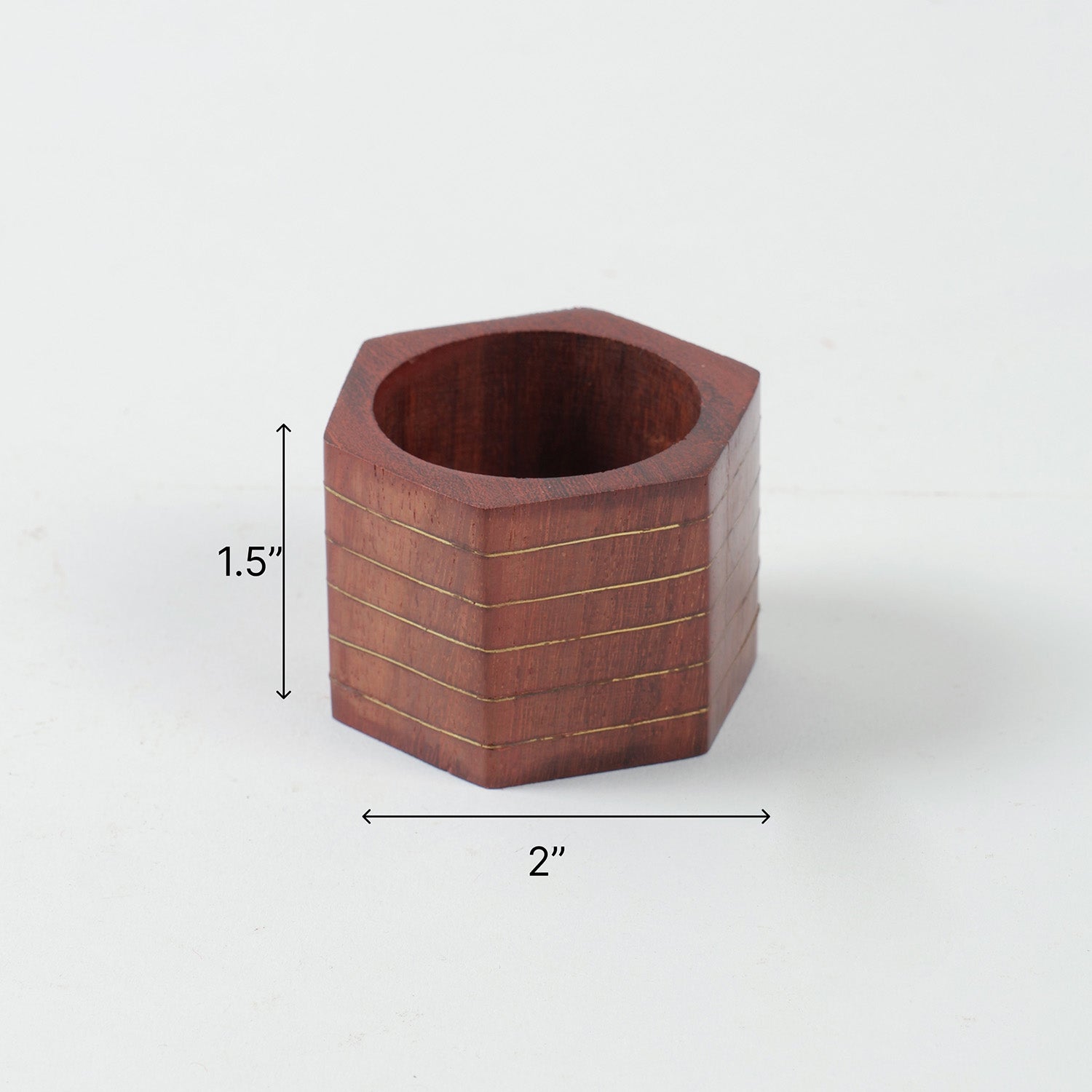 Hexagon Stripe Wooden Napkin Rings Set of 6 with Brass Inlay