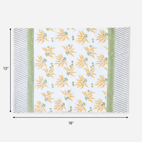 Yellow & Green Floral Block Printed Placemat 13x18 Inches