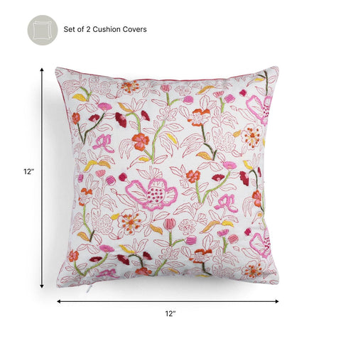 Hand Embroidered Cushion Cover Set of 2, Multi Colour - Eyaas