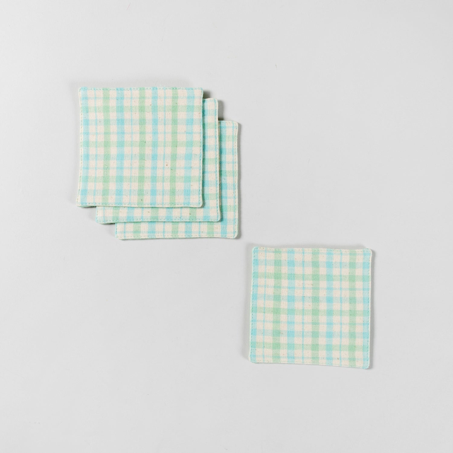 Hand Woven Blue/Green Fabric Coasters Set of 4 - 4x4