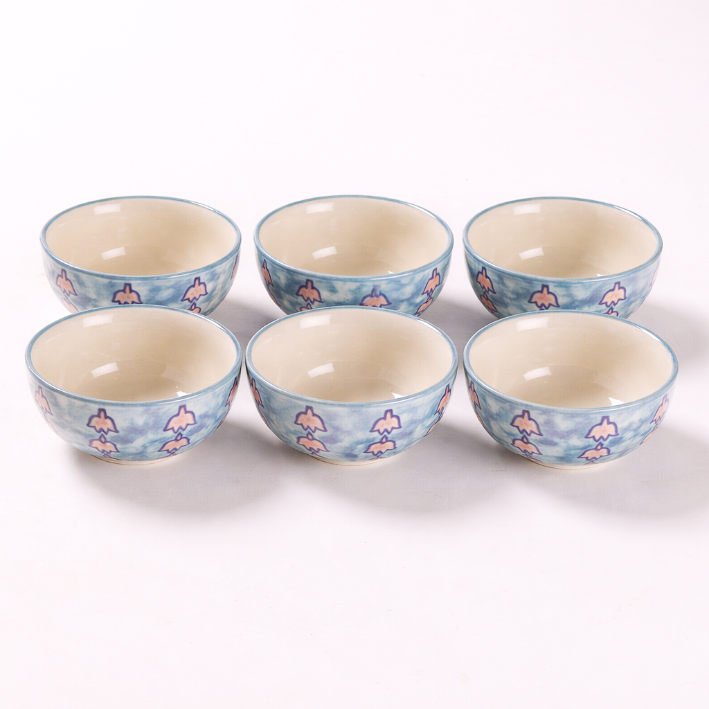 Ceramic Portion of Bowls Set Lotus Blue Pink