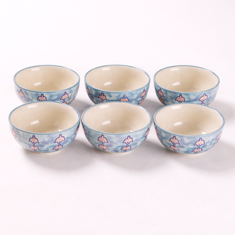 Ceramic Portion of Bowls Set Lotus Blue Pink