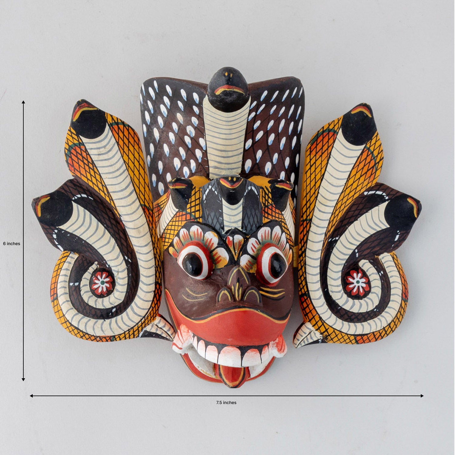 Sri Lankan Naga Raksha Wooden Mask - 6 x 7.5"