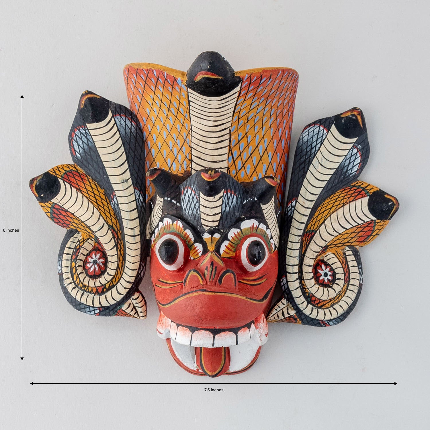 Sri Lankan Naga Raksha Wooden Mask - 6 x 7.5"