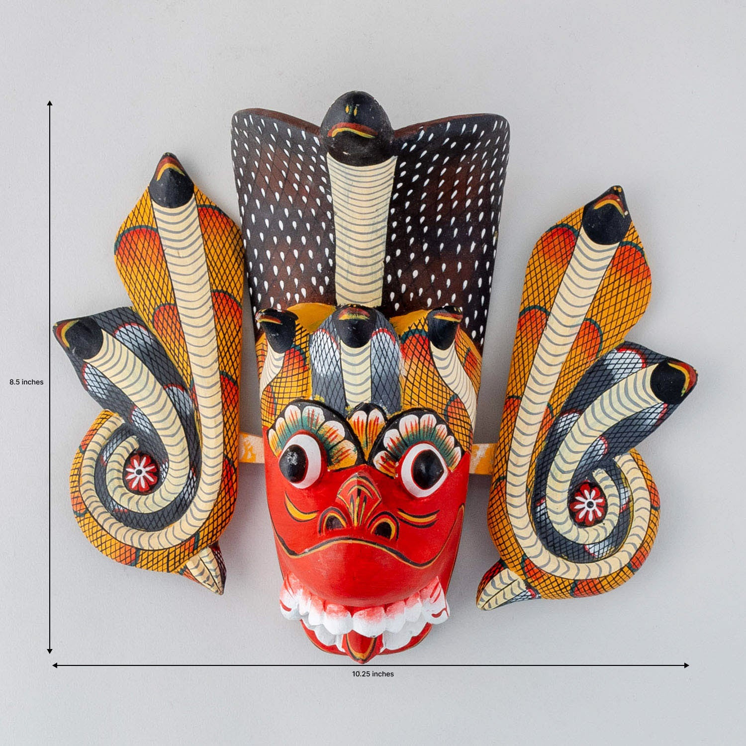 Red Demon Faced Sri Lankan Mask - 8.5 x 10"