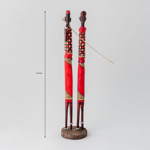 Wooden Sculpture of Masai Pair - Checkered, 12 Inches - Eyaas