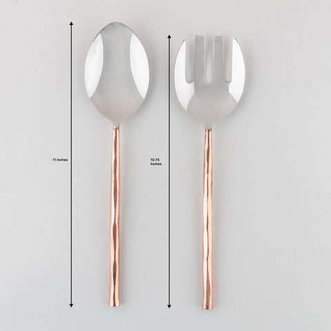 Copper Handle Steel Salad Spoon & Fork Set - Eyaas