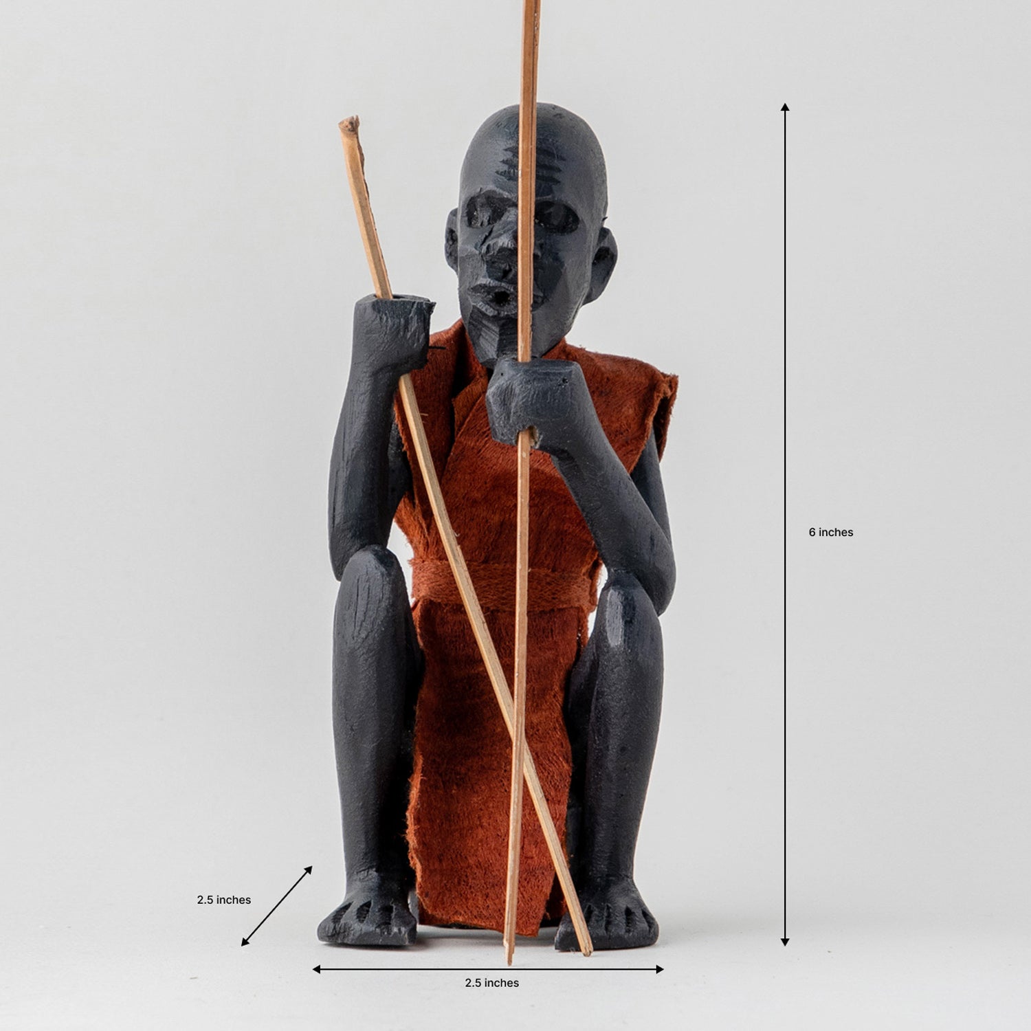 Wooden Sculpture of A Masaai Elder - Brown Clothing - 2.5x2.5x6 Inches