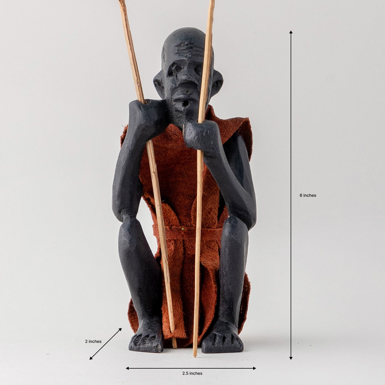 Wooden Sculpture of A Masai Elder - Brown Clothing - 2.5x2.5x6 Inches