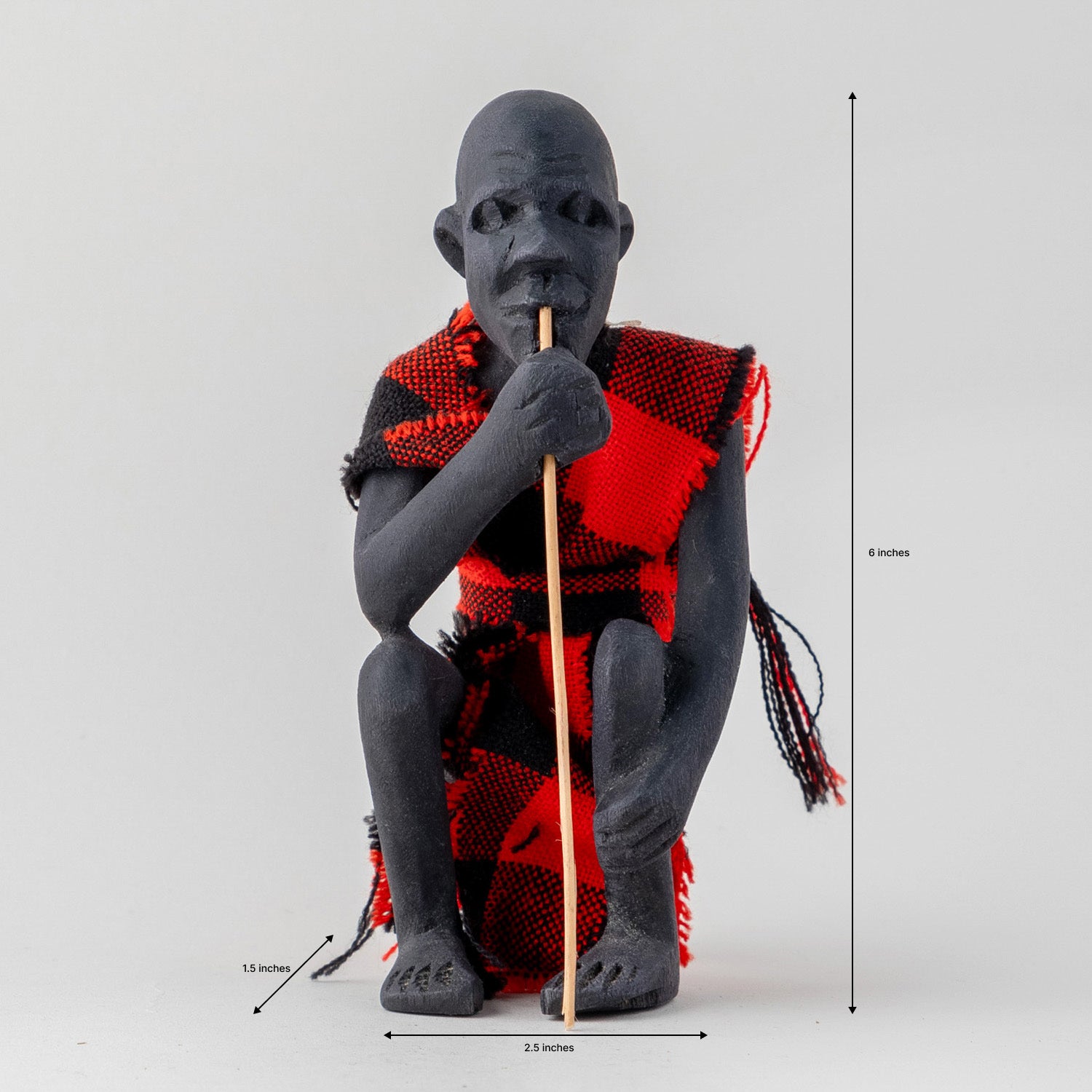 Wooden Statue of A Masai Elder - Checked Clothing - 1.5x2.5x6 Inches