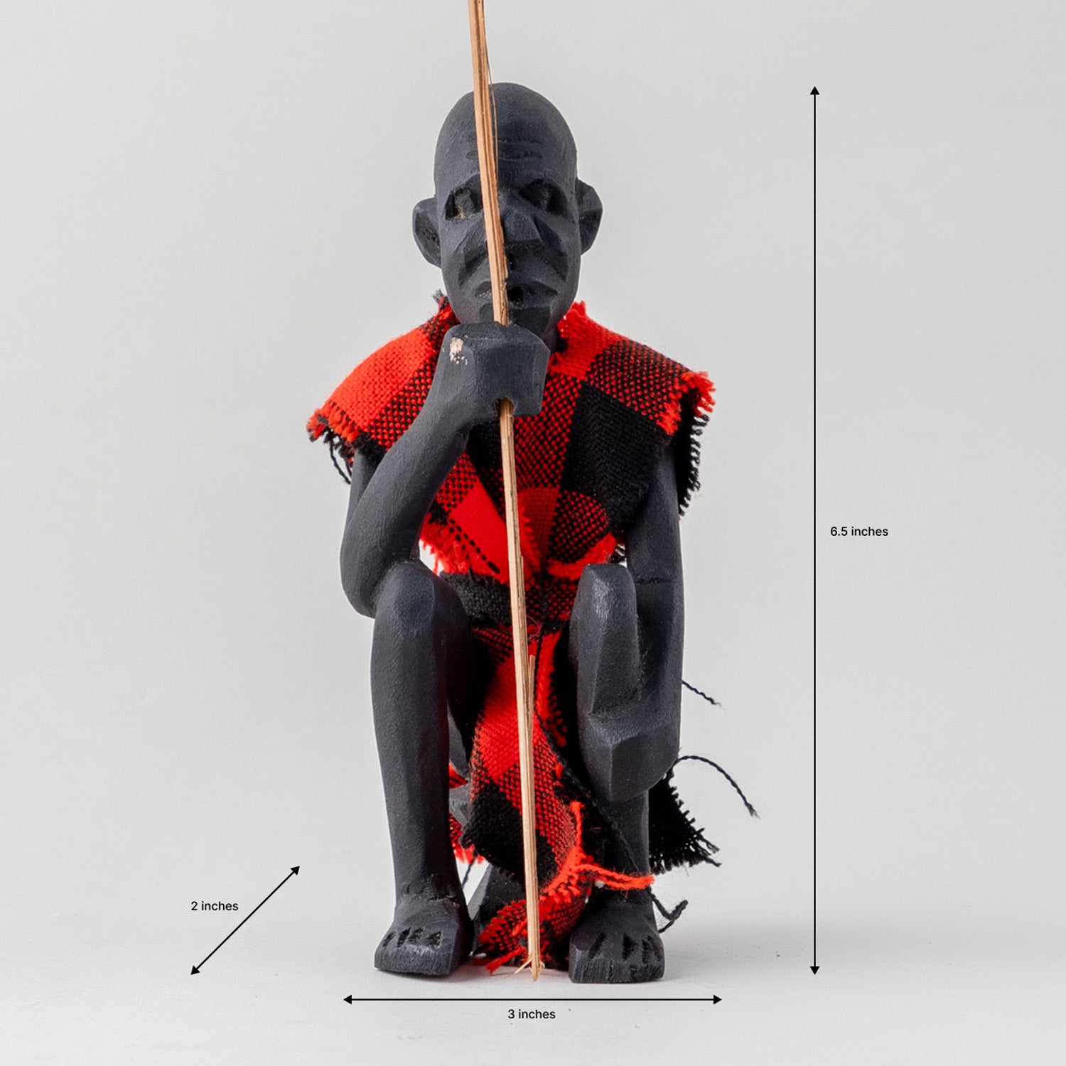 Wooden Statue of A Masai Man Checked Clothing - 3x2x6 Inches