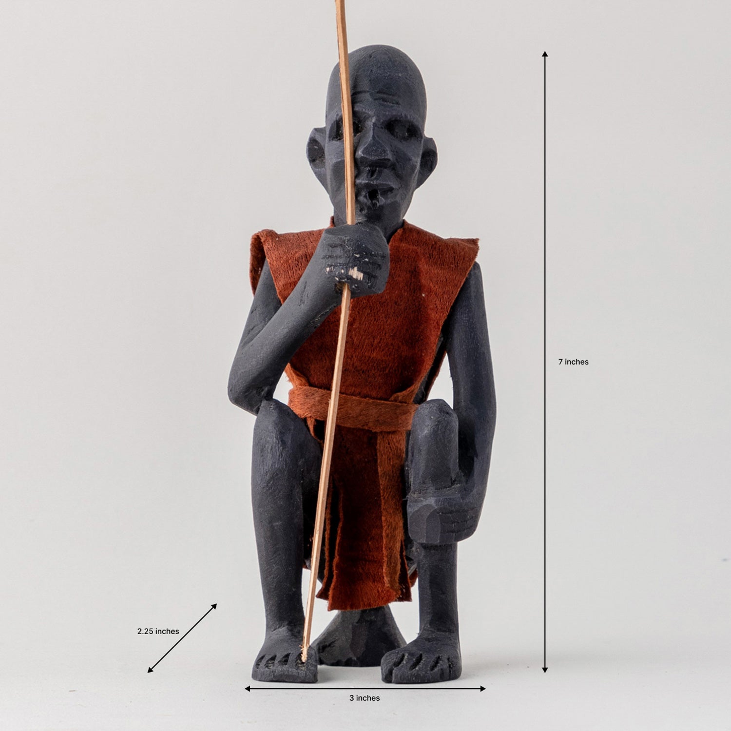 Wooden Sculpture of A Masai Man - Brown Clothing - 3x2.25x7 Inches