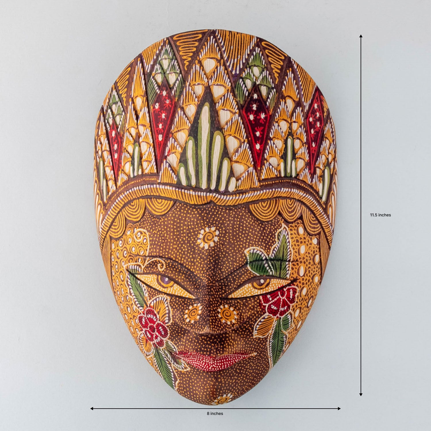 Indonesian Batik Wooden Mask - 11.5x8 Inches