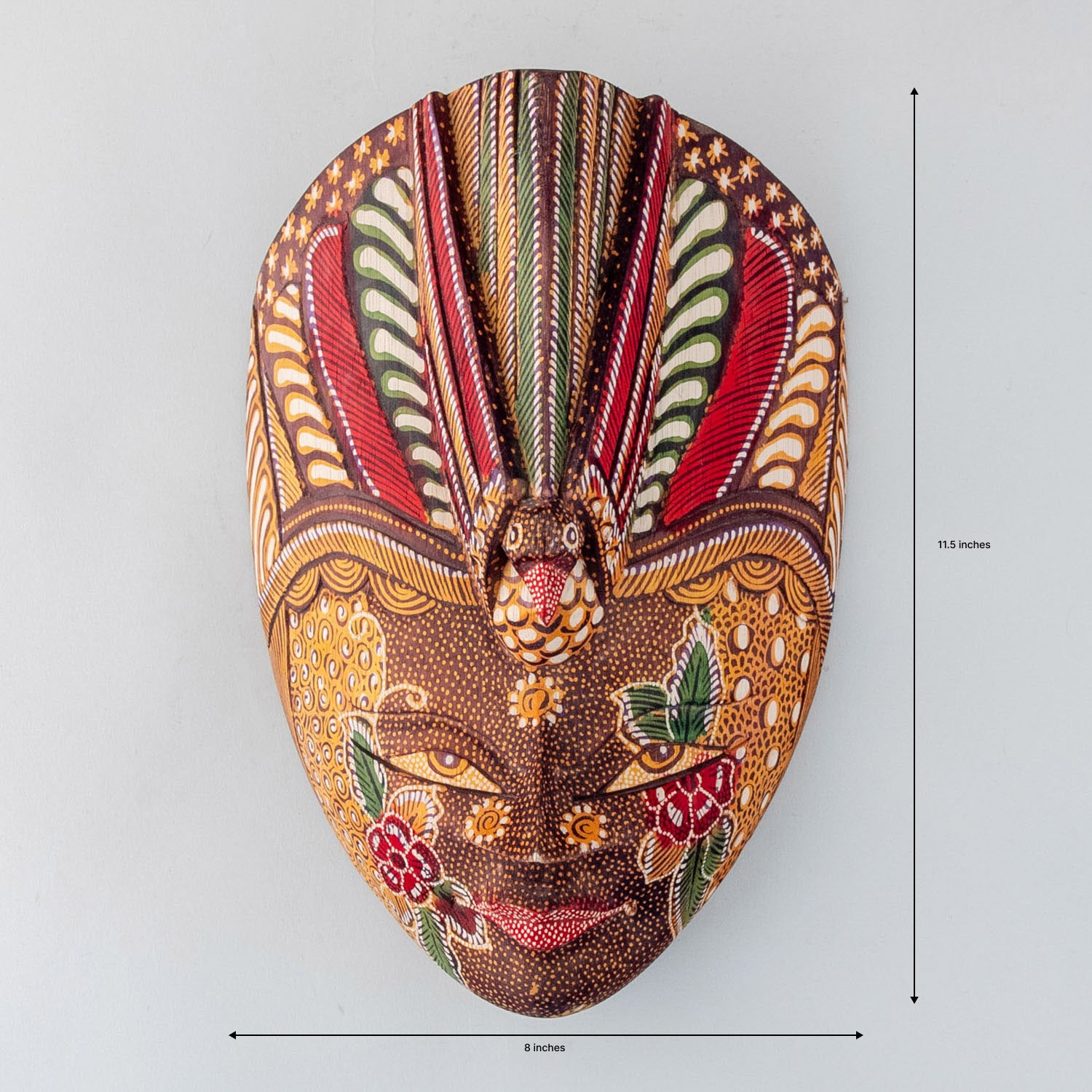 Indonesian Batik Wooden Mask - 11.5x8 Inches