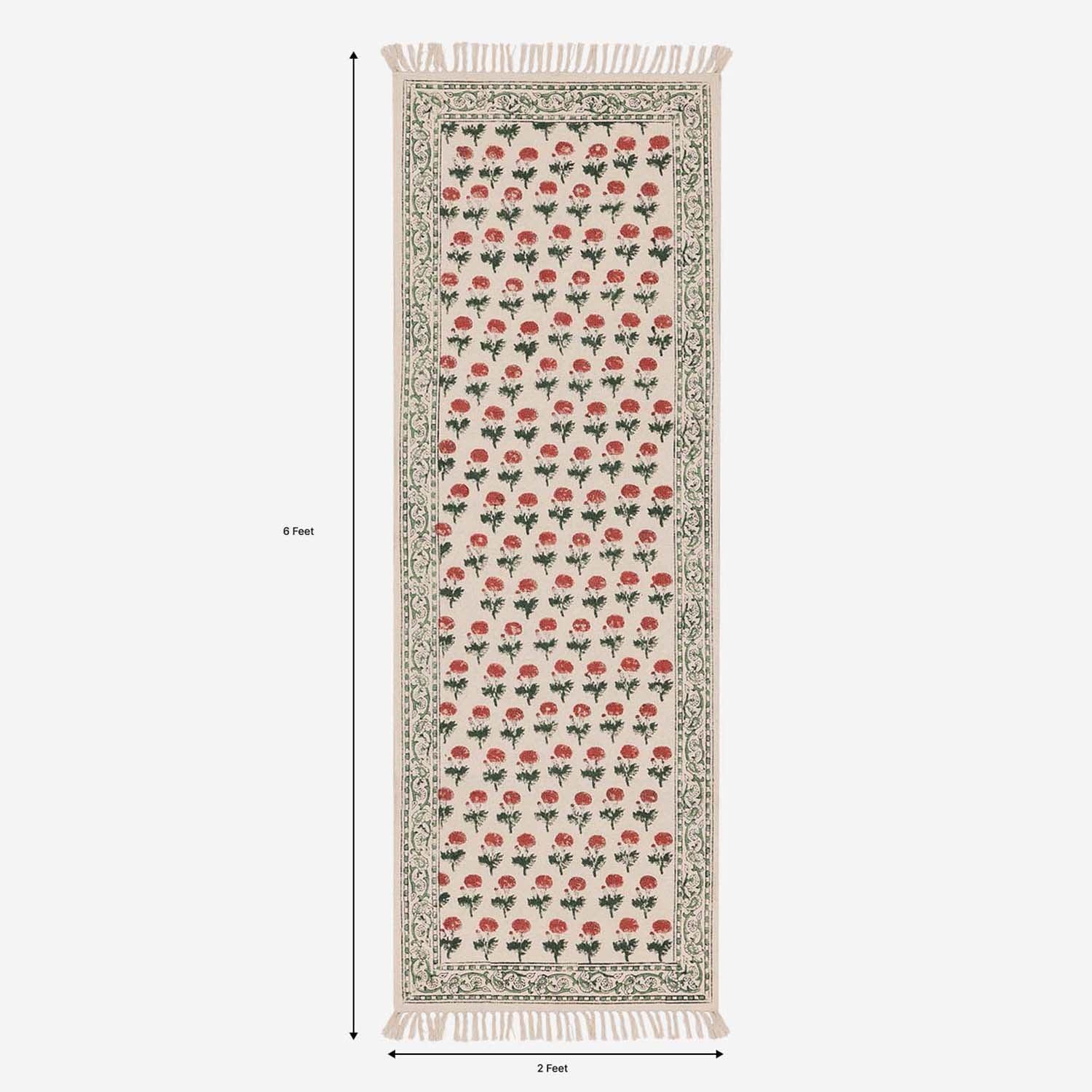 Floral Kalamkari Cotton Rug 2x6 ft - White Pink