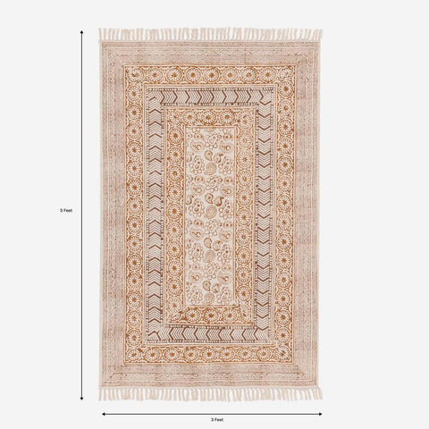 Cotton Kalamkari Dhurrie Rug, 5x3, Brown - Eyaas