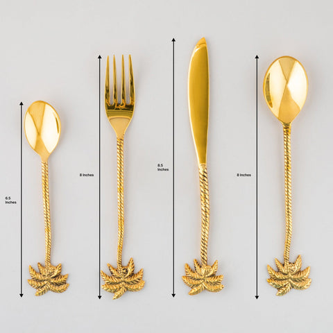 Palm Tree Steel Cutlery Set of 4 - Brass Coated - Eyaas