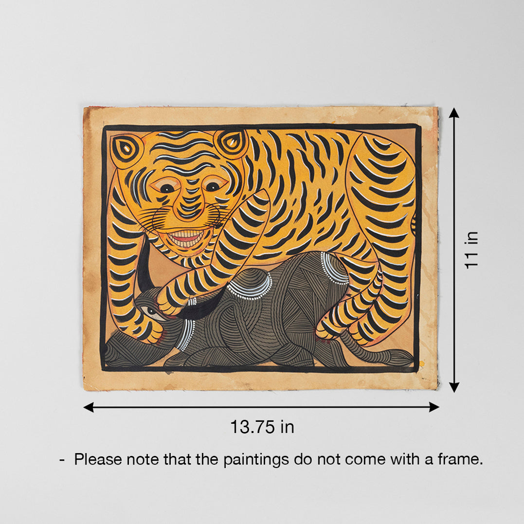 Bengal Tiger Pattachitra Painting 11 x 13.75 Inches ( Unframed )