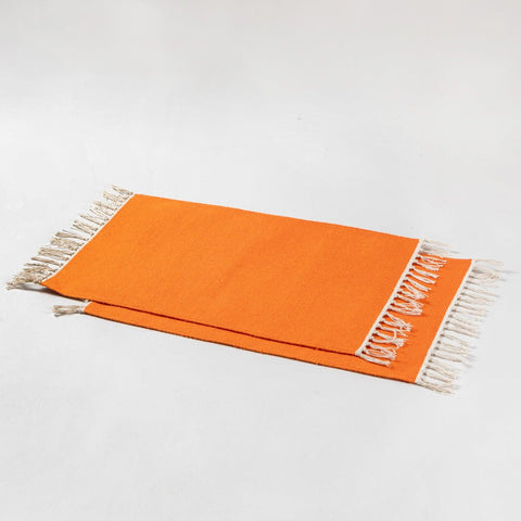 Handwoven Cotton Table Mats Set of 2 Orange - 13x18 - Eyaas