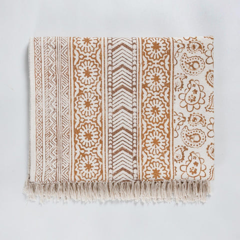 Cotton Kalamkari Dhurrie Rug, 5x3, Brown - Eyaas