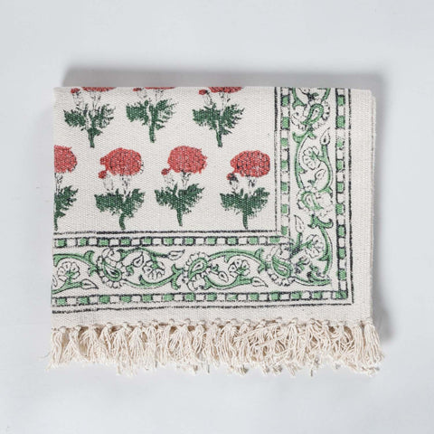 Floral Kalamkari Cotton Rug 2x3 - White Pink - Eyaas