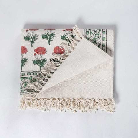 Floral Kalamkari Cotton Rug 2x3 - White Pink - Eyaas