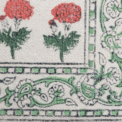 Floral Kalamkari Cotton Rug 2x3 - White Pink - Eyaas