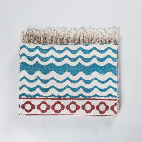 Blue Waves Cotton Kalamkari Dhurrie Rug – 2x3 - Eyaas